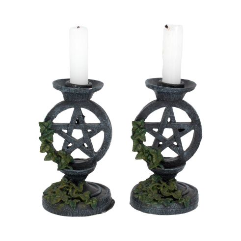 Aged Pentagram Candlesticks 13.4cm Witchcraft & Wiccan De retour en stock